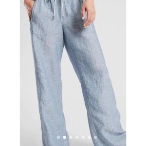 Athleta Women's Cabo Linen Wide Leg Pants 14P Chambray Elastic waisr (no tie)